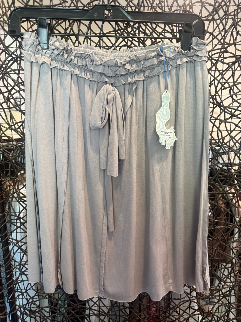 Light Gray Ruffled Waist Midi Skirt (0075) - Picture 2 of 4